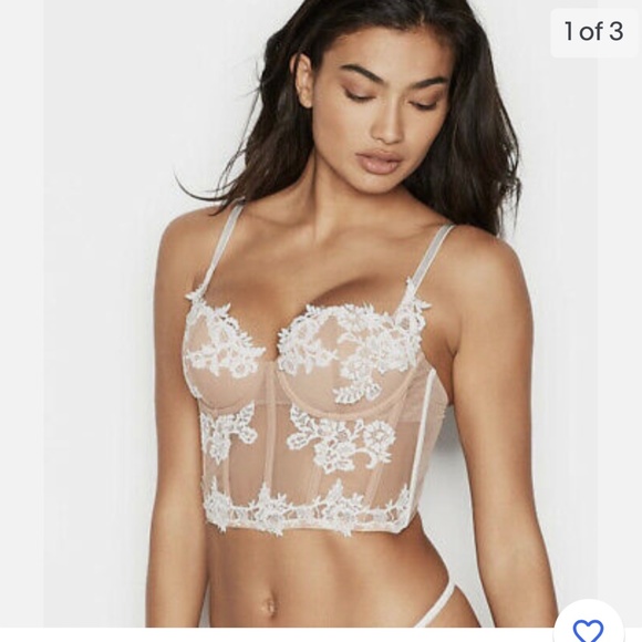 Victoria’s Secret Primrose Floral Appliqué Bridal Bustier Thong Garter Set NEW - Picture 5 of 14